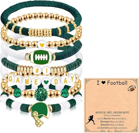 Game Day Bracelets Football Charm Beaded Stretch Bracelet Sports Jewelry for Football Dads Moms Coaches Fans Gifts in Saudi Arabia
