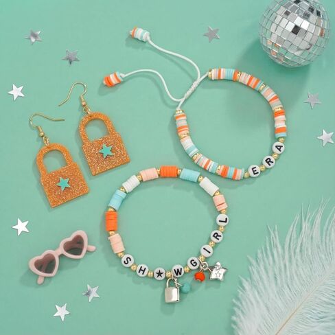 Orange–Green Beaded Bracelet Set for Friends, Family, with Letter Beads & Charms – Trendy Inspired Jewelry Gift, Perfect for Fans & Music Lovers, Christmas Halloween Holiday Birthday Gifts in Saudi Arabia