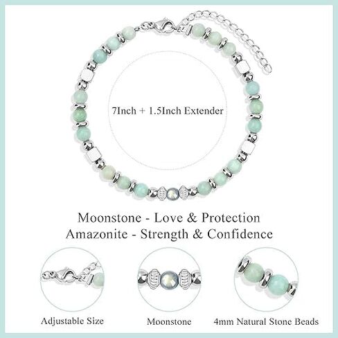 𝗚𝗶𝗳𝘁𝘀 𝗳𝗼𝗿 𝗪𝗼𝗺𝗲𝗻 𝗠𝗼𝗼𝗻𝘀𝘁𝗼𝗻𝗲 𝗕𝗿𝗮𝗰𝗲𝗹𝗲𝘁 Amazonite Colorful Imperial Jasper Stainless Steel Beads Bracelets, Graduation Mothers Day Christmas Birthday Gifts for Her Women in Saudi Arabia