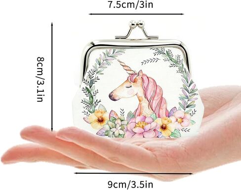 Cute Floral PU Leather Small Coin Purse Vintage Kiss-Lock Change Wallet Card Cases for Women Girl (Unicorn White) in Saudi Arabia