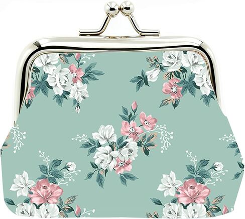 Cute Floral PU Leather Small Coin Purse Vintage Kiss-Lock Change Wallet Card Cases for Women Girl (Unicorn White) in Saudi Arabia