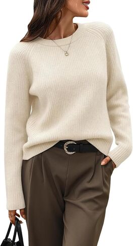 Women's 100% Wool Cropped Sweater Crewneck Cable Kint Ribbed Long Sleeve Pullover Winter Comfort Basic Top in Saudi Arabia