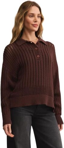 Z SUPPLY Women's Looking Glass Crochet Polo Sweater, Sandalwood in Saudi Arabia