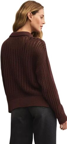 Z SUPPLY Women's Looking Glass Crochet Polo Sweater, Sandalwood in Saudi Arabia