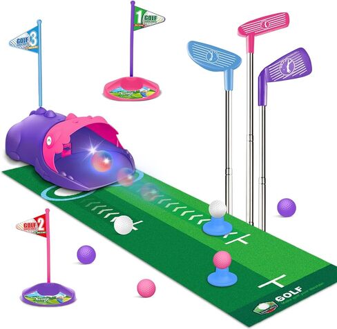 مجموعة لعبة غولف لعبة Kids Worded مع Dinosaur Automatic Golf Returner ، LED Light Up Night Golf Balls ، 3 أندية ، وضع حصيرة ، 3-8 ألعاب الجولف الصغيرة ، ألعاب رياضية داخلية في الهواء الطلق للبنين الفتيات in Kuwait
