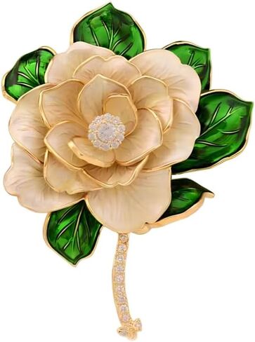 Rhinestone Camellia Brooch Pin – Gold Plated | Charming Gift for Mom & Wife on Thanksgiving, Birthdays & Weddings in Saudi Arabia