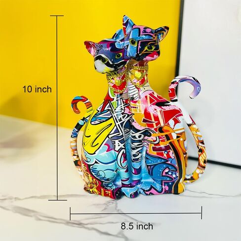 Graffiti Egyptian Cat Statue Kitty Sculpture Animal Art Figurine Home Decor Decoration for Living Room Bedroom Book Shelf Cabinet Desk Table Top Centerpieces Ornaments (Multi A) in Saudi Arabia