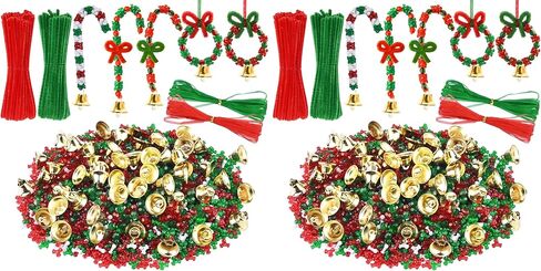 Livder Christmas Beaded Ornament Kit, 1600 Pieces Triangle Beads, 300 Pieces Plastic Beads, 60 Pieces Chenille Stems, 45 Pieces Bells and 20m Ribbon for Xmas Craft Wreath Tree Decorations in Saudi Arabia