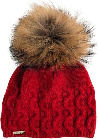 Frost Hats 50% Cashmere 50% Merino Blend Cable Hat with Detachable Genuine Raccoon Fur Pom in Saudi Arabia