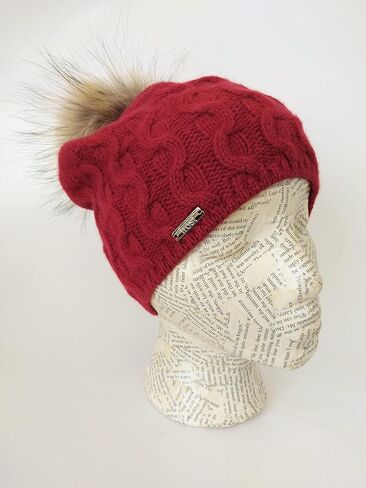 Frost Hats 50% Cashmere 50% Merino Blend Cable Hat with Detachable Genuine Raccoon Fur Pom in Saudi Arabia