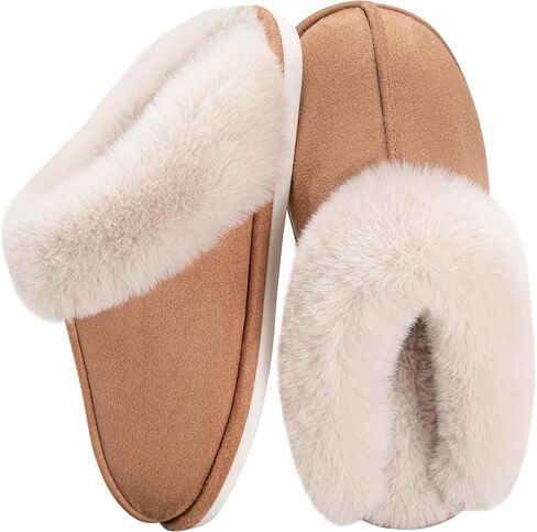 Women's Fuzzy House Slippers Cozy Faux Fur Bedroom Shoes Winter Warm Memory Foam Anti-Skid Slippers for Indoor Outdoor in Saudi Arabia