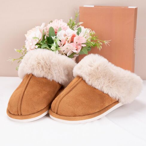 Women's Fuzzy House Slippers Cozy Faux Fur Bedroom Shoes Winter Warm Memory Foam Anti-Skid Slippers for Indoor Outdoor in Saudi Arabia