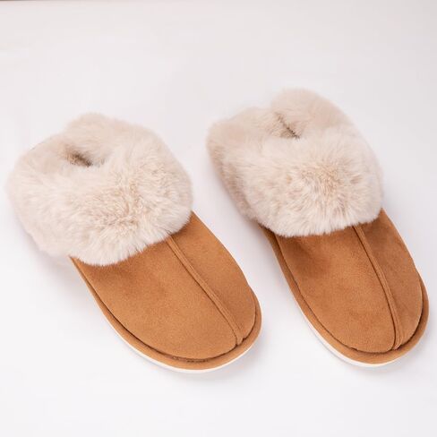 Women's Fuzzy House Slippers Cozy Faux Fur Bedroom Shoes Winter Warm Memory Foam Anti-Skid Slippers for Indoor Outdoor in Saudi Arabia