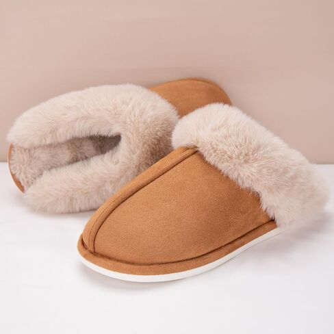 Women's Fuzzy House Slippers Cozy Faux Fur Bedroom Shoes Winter Warm Memory Foam Anti-Skid Slippers for Indoor Outdoor in Saudi Arabia