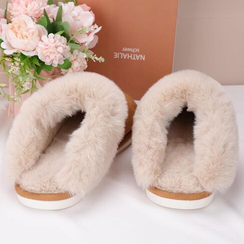 Women's Fuzzy House Slippers Cozy Faux Fur Bedroom Shoes Winter Warm Memory Foam Anti-Skid Slippers for Indoor Outdoor in Saudi Arabia