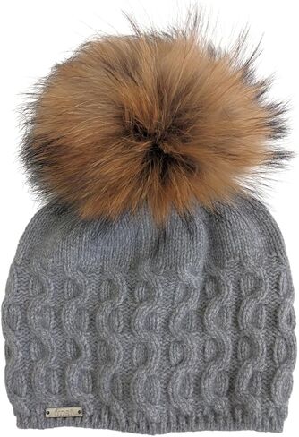 Frost Hats 50% Cashmere 50% Merino Blend Cable Hat with Detachable Genuine Raccoon Fur Pom in Saudi Arabia