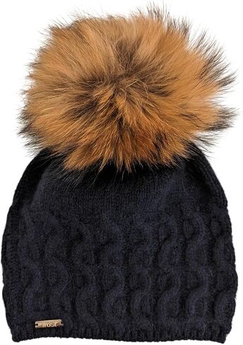 Frost Hats 50% Cashmere 50% Merino Blend Cable Hat with Detachable Genuine Raccoon Fur Pom in Saudi Arabia