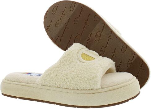 CHAMPION WOMEN'S PLUSH COZY SLIPPERS, BEIGE/KHAKI/GUM in Saudi Arabia