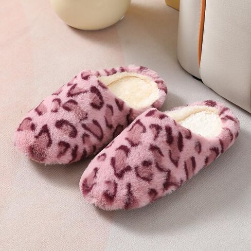 Leopard Print Slippers for Women Silent Shoes Comfortable Non-slip Soft Sole for House Bedroom Indoor Winter in Saudi Arabia