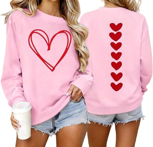 Valentine Heart Shirt for Women Cute Love Graphic Shirt Casual Long Sleeve Top Valentine Romantic Gift in Saudi Arabia