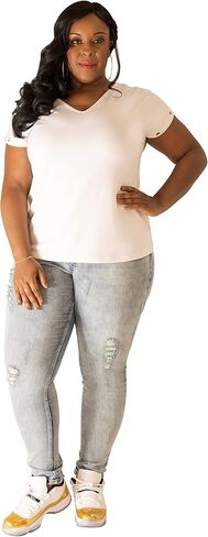 Poetic Justice Plus Size Curvy Women's V-Back Cut Out Gold Grommets T-Shirt in Saudi Arabia
