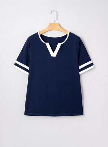 SHEWIN Women's Summer Tops V Neck Short Sleeve T-Shirts Colorblock Casual Tees 2026 Clothes in Saudi Arabia