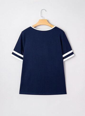 SHEWIN Women's Summer Tops V Neck Short Sleeve T-Shirts Colorblock Casual Tees 2026 Clothes in Saudi Arabia