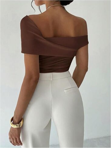 Floerns Women's Elegant Off The Shoulder Tops Short Sleeve Ruched Business Casual T Shirts in Saudi Arabia
