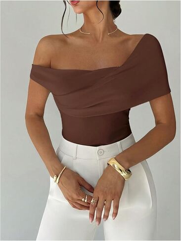 Floerns Women's Elegant Off The Shoulder Tops Short Sleeve Ruched Business Casual T Shirts in Saudi Arabia