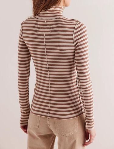 Womens Long Sleeve Rainbow Striped Turtleneck Slim Fit Shirt Y2k Cute Going Out Streetwear Stretchy Crop Tops in Saudi Arabia