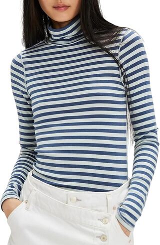 Womens Long Sleeve Rainbow Striped Turtleneck Slim Fit Shirt Y2k Cute Going Out Streetwear Stretchy Crop Tops in Saudi Arabia