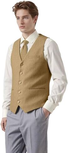 Bofan Linen Mens Suit Vest Beach Wedding Waistcoat Summer Casual Men Groomsmen Dress Vest in Saudi Arabia