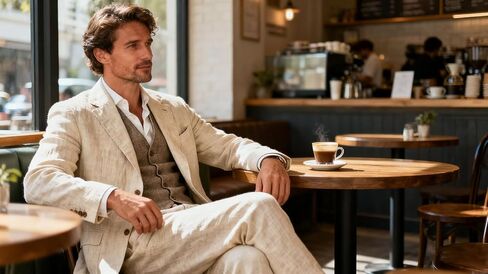 Bofan Linen Mens Suit Vest Beach Wedding Waistcoat Summer Casual Men Groomsmen Dress Vest in Saudi Arabia