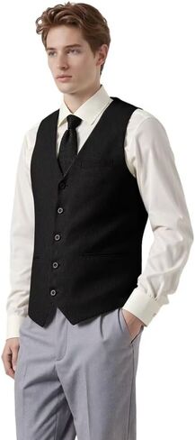 Bofan Linen Mens Suit Vest Beach Wedding Waistcoat Summer Casual Men Groomsmen Dress Vest in Saudi Arabia