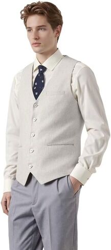 Bofan Linen Mens Suit Vest Beach Wedding Waistcoat Summer Casual Men Groomsmen Dress Vest in Saudi Arabia