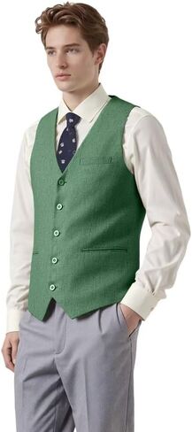 Bofan Linen Mens Suit Vest Beach Wedding Waistcoat Summer Casual Men Groomsmen Dress Vest in Saudi Arabia