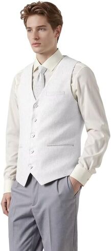 Bofan Linen Mens Suit Vest Beach Wedding Waistcoat Summer Casual Men Groomsmen Dress Vest in Saudi Arabia
