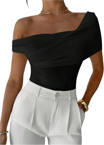 Floerns Women's Elegant Off The Shoulder Tops Short Sleeve Ruched Business Casual T Shirts in Saudi Arabia