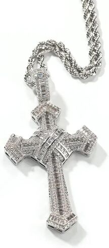 The Jewelers House 14K Gold Over Finish Simulated Diamond Iced Out Holy Jesus Christ Crucifix Cross Custom Religious Christianity Charm Pendant Necklace, Christmas Gift, Free chain in Saudi Arabia