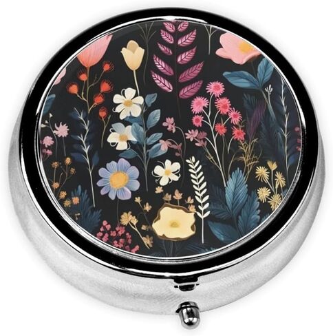 Pill Box 3 Compartment Pocket Cute Small Pill Organizer Mini Metal Pill Holder Travel Portable for Woman Old People and Kids - Vintage Blue Flower in Saudi Arabia