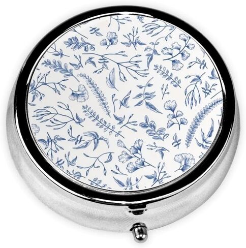 Pill Box 3 Compartment Pocket Cute Small Pill Organizer Mini Metal Pill Holder Travel Portable for Woman Old People and Kids - Vintage Blue Flower in Saudi Arabia