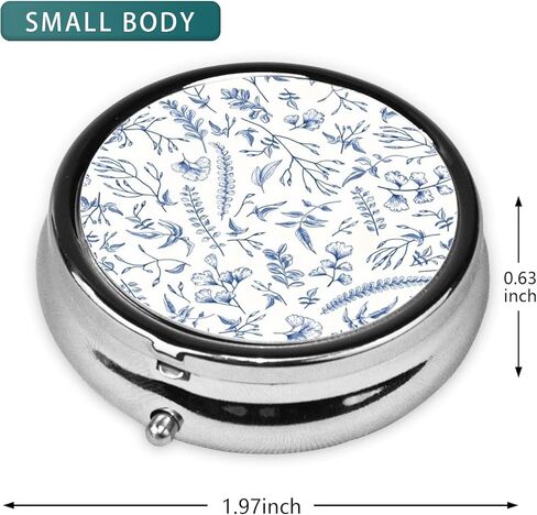 Pill Box 3 Compartment Pocket Cute Small Pill Organizer Mini Metal Pill Holder Travel Portable for Woman Old People and Kids - Vintage Blue Flower in Saudi Arabia