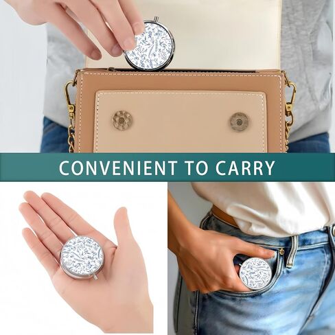 Pill Box 3 Compartment Pocket Cute Small Pill Organizer Mini Metal Pill Holder Travel Portable for Woman Old People and Kids - Vintage Blue Flower in Saudi Arabia