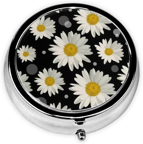Pill Box 3 Compartment Pocket Cute Small Pill Organizer Mini Metal Pill Holder Travel Portable for Woman Old People and Kids - Vintage Blue Flower in Saudi Arabia