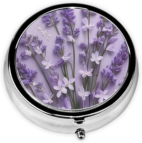Pill Box 3 Compartment Pocket Cute Small Pill Organizer Mini Metal Pill Holder Travel Portable for Woman Old People and Kids - Vintage Blue Flower in Saudi Arabia
