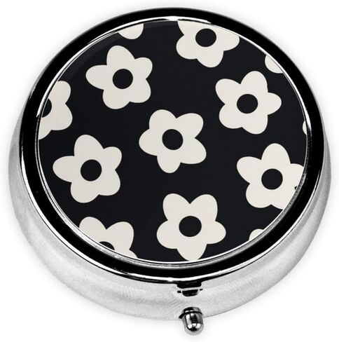 Pill Box 3 Compartment Pocket Cute Small Pill Organizer Mini Metal Pill Holder Travel Portable for Woman Old People and Kids - Vintage Blue Flower in Saudi Arabia