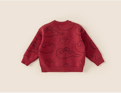 Baby Boys and Girls Red Knitted Cardigan Sweater with Chinese Cloud and Lion Dance Motifs Lucky Chinese Style Clothing in Saudi Arabia