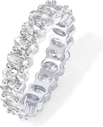 PAVOI Rhodium Plated Oval Cubic Zirconia Stone Love Ring - 5mm Thick Stackable Bands for Women - Statement Jewelry Gold Eternity Rings for Women - Size 5 in Saudi Arabia