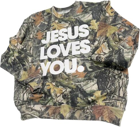 Jesus Loves You Camo Vintage Sweatshirt – Puff Print | Oversized Christian Streetwear in Saudi Arabia