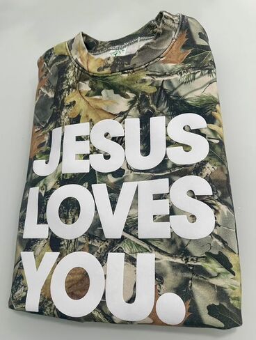 Jesus Loves You Camo Vintage Sweatshirt – Puff Print | Oversized Christian Streetwear in Saudi Arabia